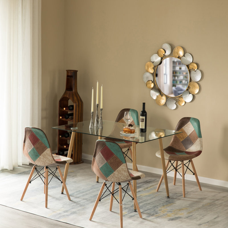 Corrigan Studio Jonay Rectangle Glass Top Accent Dining Table With Solid Wood Legs Modern Space Saving Small Leisure Tea Desk For Kitchen Dining Room Living Room clear Wayfair